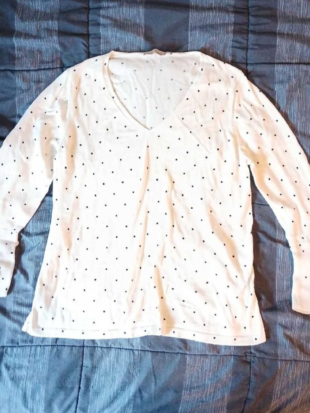 LOFT Polka Dot Bell Sleeve V-Neck Knit Sweater 100% Cotton